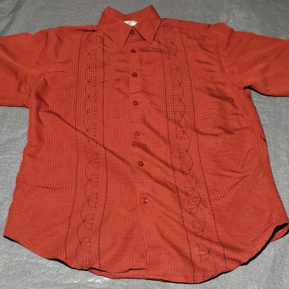 Monte Carlo medium m long sleeved Button up  button down shirt burnt red colour - Picture 2 of 10